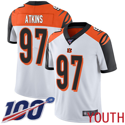 Cincinnati Bengals Limited White Youth Geno Atkins Road Jersey NFL Footballl #97 100th Season Vapor Untouchable->cincinnati bengals->NFL Jersey